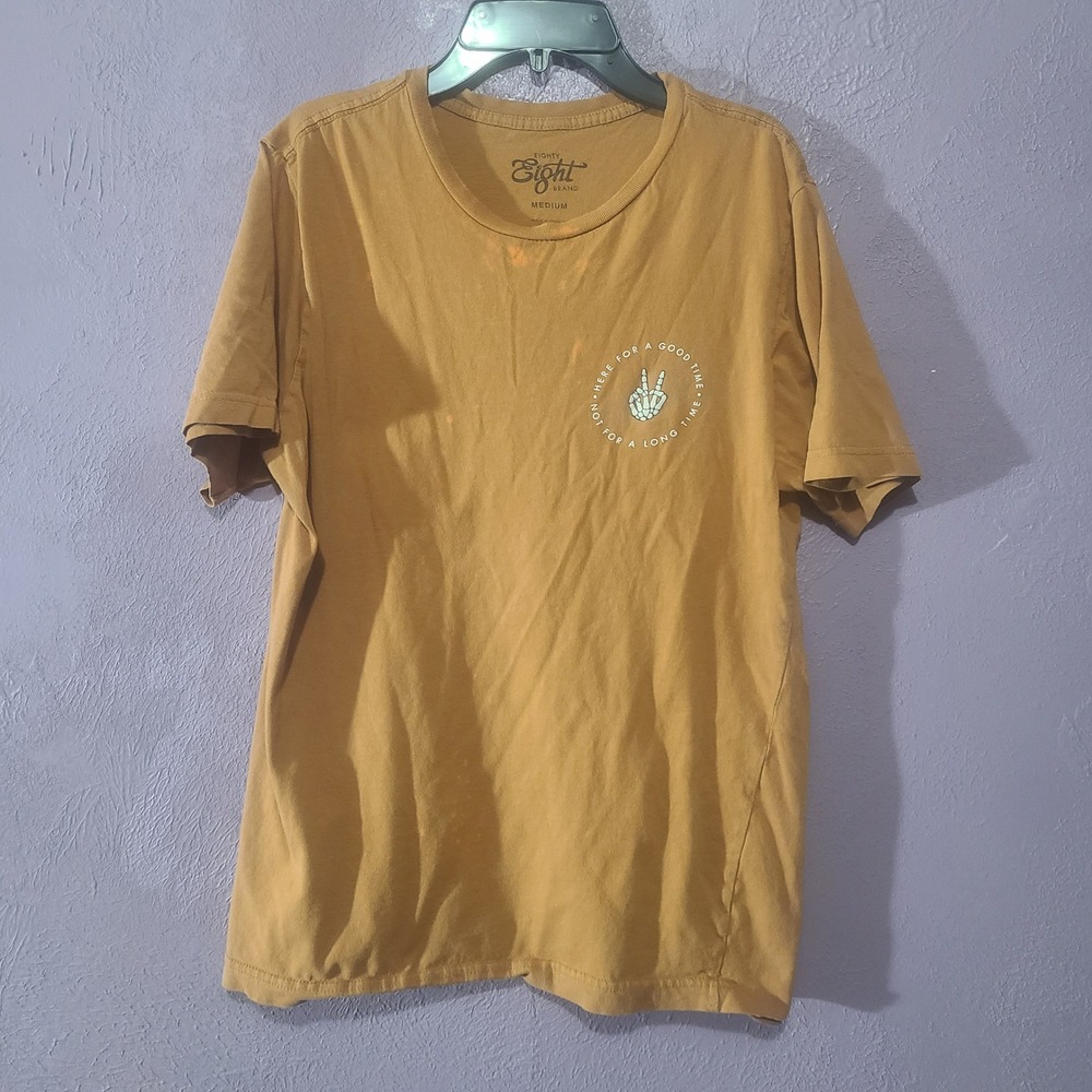 Eighty Eight Brand Graphic T-Shirt Mens Medium‎ Yellow Good Skeleton Peace Sign